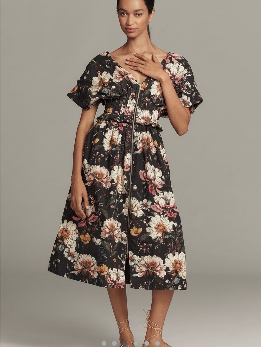 Anthropologie V-Neck Zip-Front Midi Dress Size S NWT